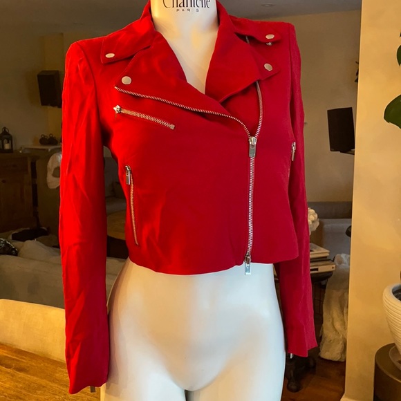 Club Monaco Jackets & Blazers - Club Monaco small red crop motto jacket